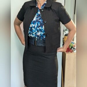 J. Crew 2pc black Suit Cotton/ Linen - Skirt and Jacket Sz 4